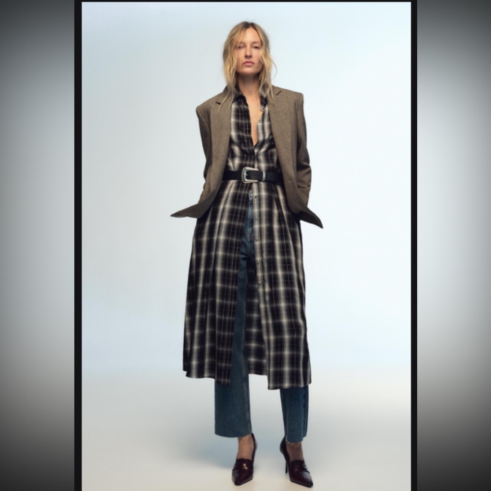 Zara Womens plaid midi Shirt Dress